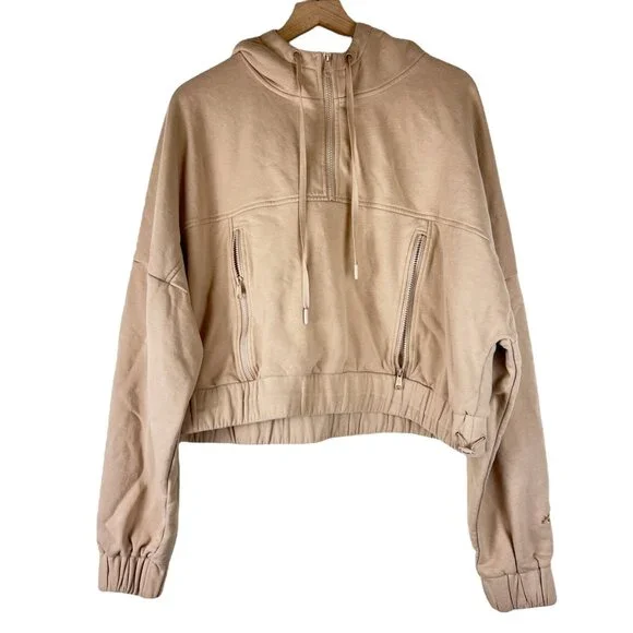 Popflex Latte Tan Half Zip Oversized Warm Up Hoodie Sweatshirt - Picture 2 of 6